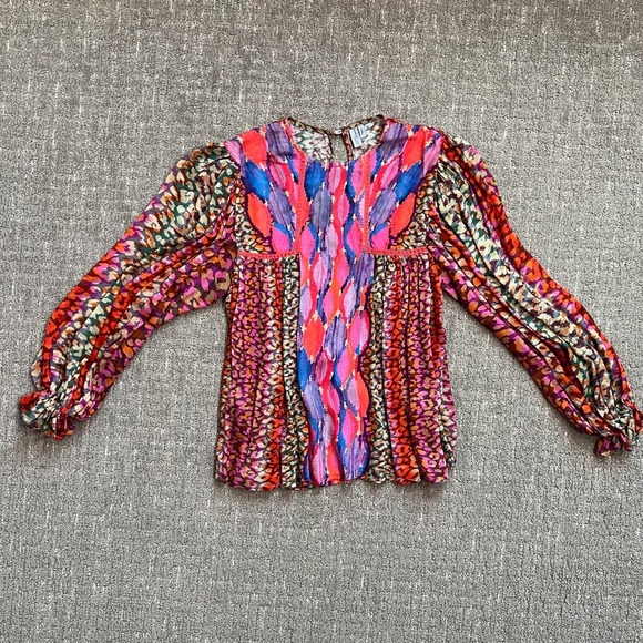 Anthropologie BI-nk Miranda Peasant Blouse Abstract Leopard Watercolor Size XS - Picture 10 of 10